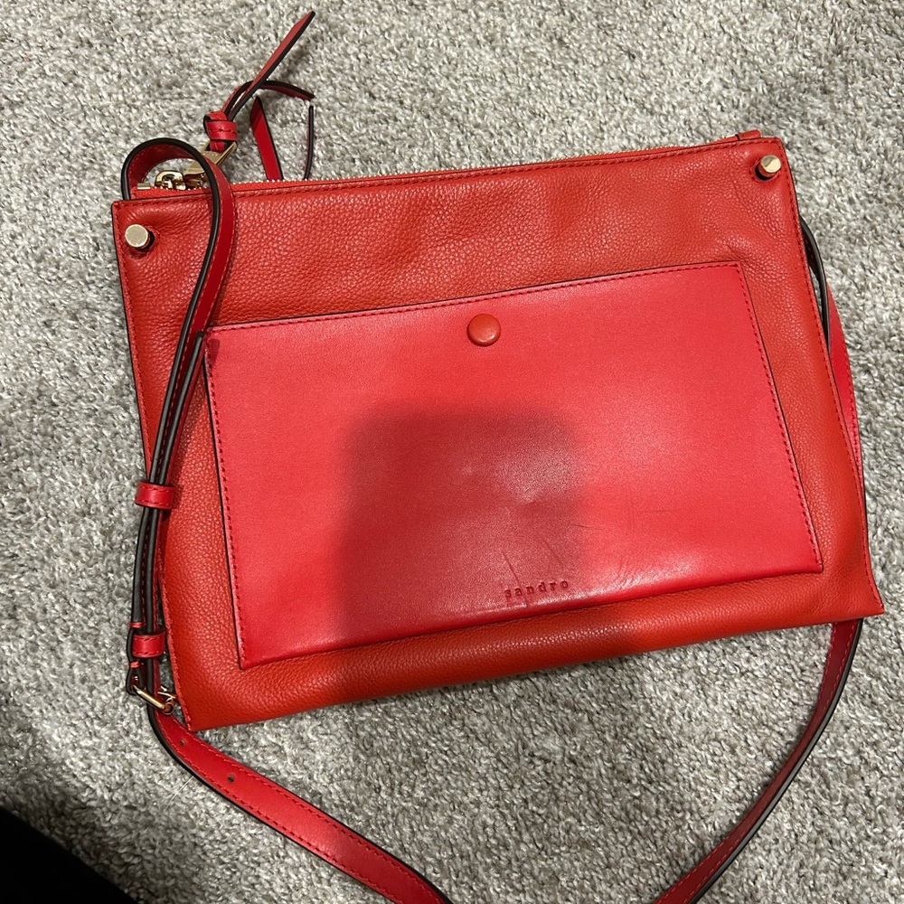 Genuine leather Sandro bag red orange crossbody